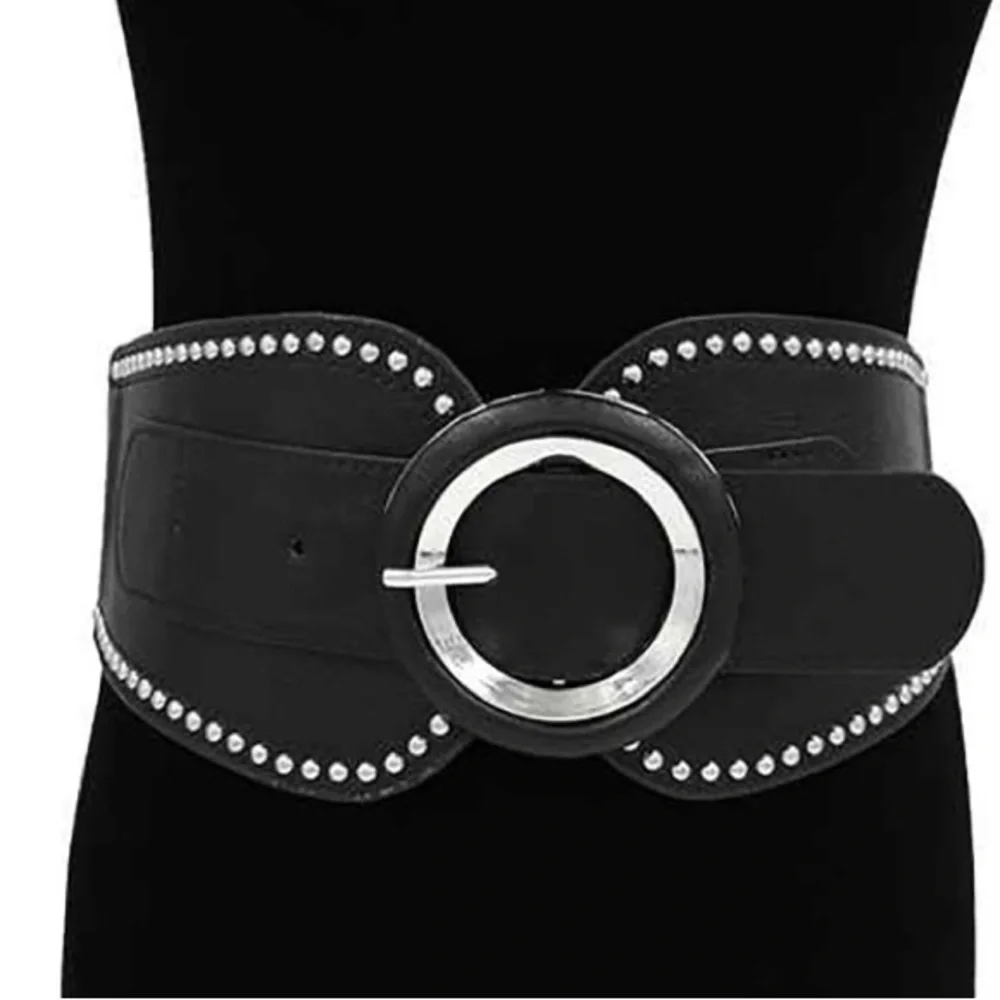 Black and Gold Wide Leather Statement Belt